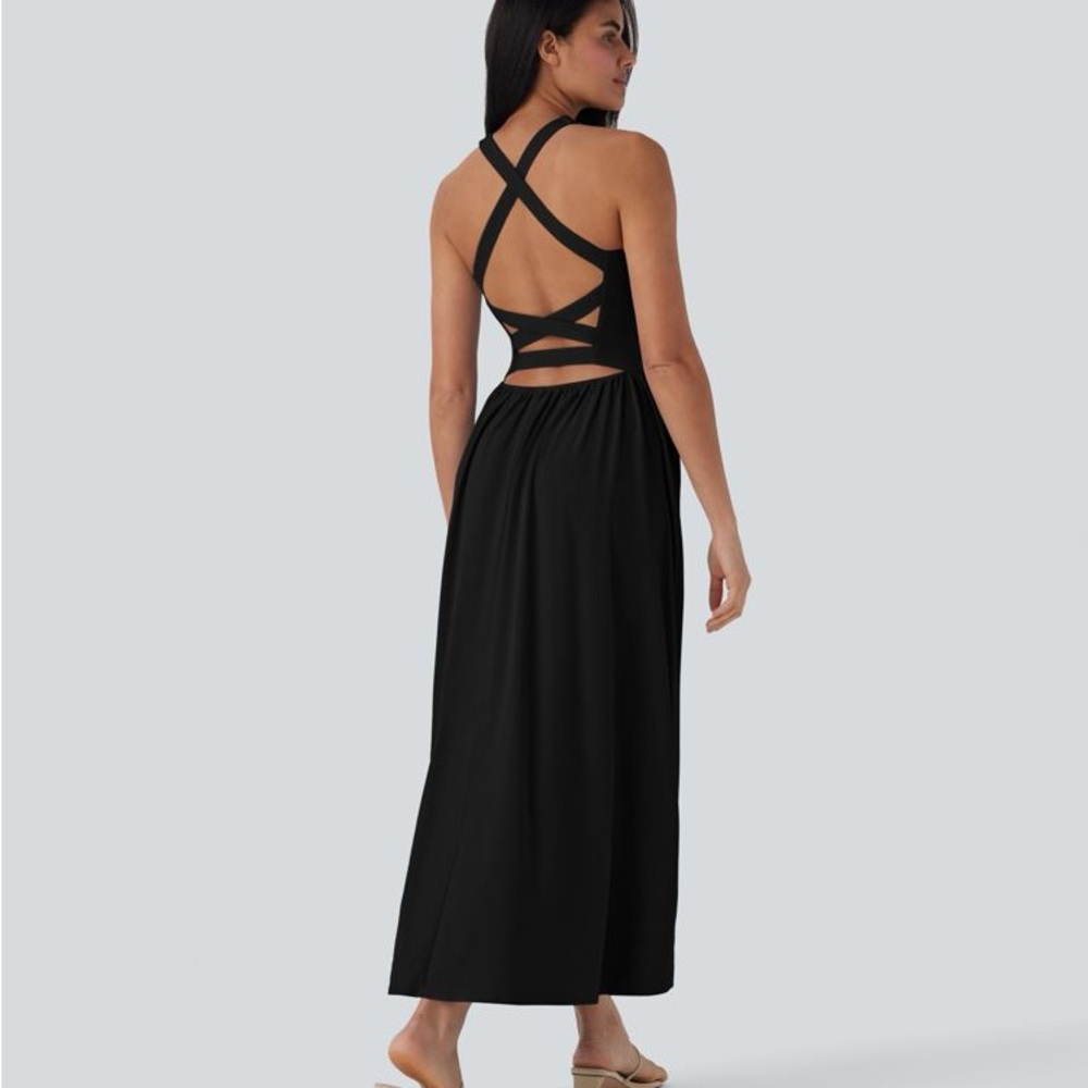 HALARA Black Backless Maxi Dress